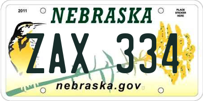 NE license plate ZAX334