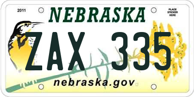 NE license plate ZAX335