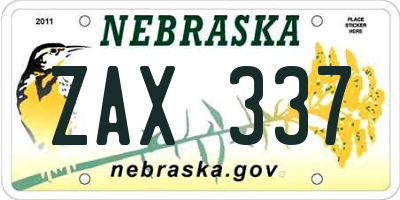 NE license plate ZAX337