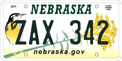 NE license plate ZAX342