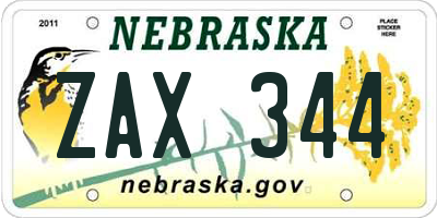 NE license plate ZAX344