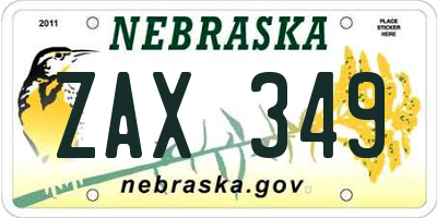 NE license plate ZAX349