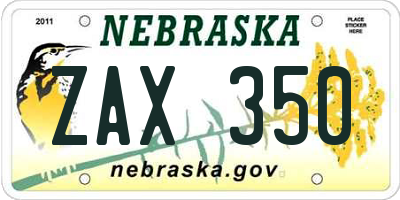 NE license plate ZAX350