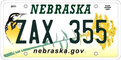 NE license plate ZAX355