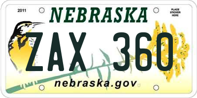 NE license plate ZAX360