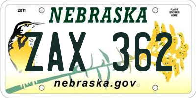 NE license plate ZAX362