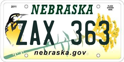 NE license plate ZAX363