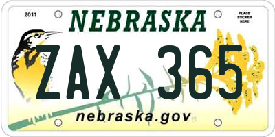NE license plate ZAX365