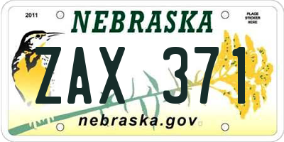NE license plate ZAX371