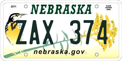 NE license plate ZAX374