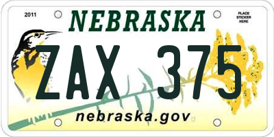 NE license plate ZAX375
