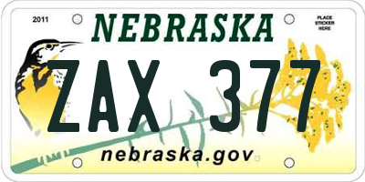 NE license plate ZAX377
