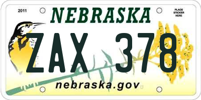 NE license plate ZAX378