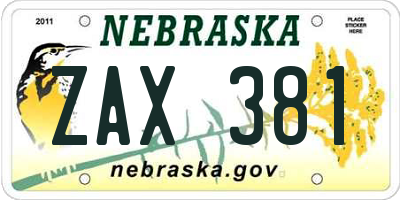 NE license plate ZAX381