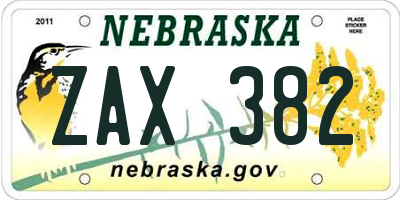 NE license plate ZAX382