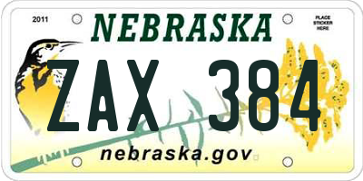 NE license plate ZAX384