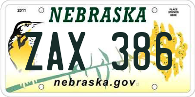 NE license plate ZAX386
