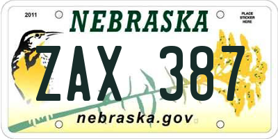 NE license plate ZAX387