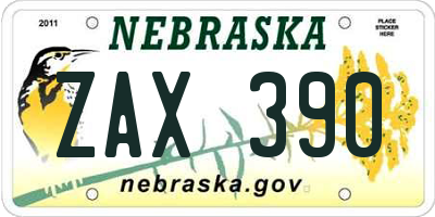 NE license plate ZAX390