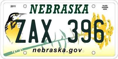 NE license plate ZAX396