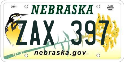 NE license plate ZAX397