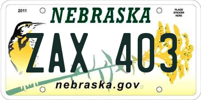 NE license plate ZAX403