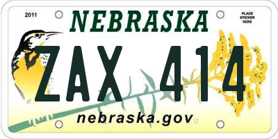 NE license plate ZAX414