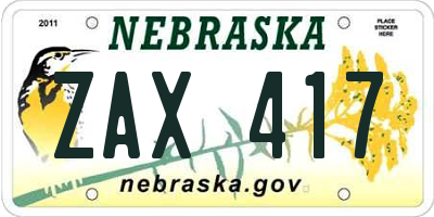 NE license plate ZAX417