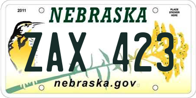 NE license plate ZAX423