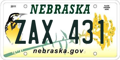 NE license plate ZAX431