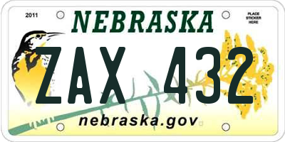NE license plate ZAX432