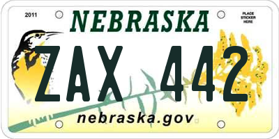 NE license plate ZAX442