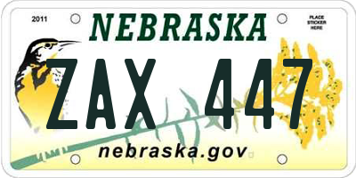NE license plate ZAX447