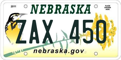 NE license plate ZAX450