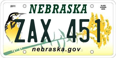 NE license plate ZAX451