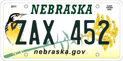 NE license plate ZAX452