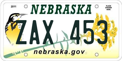NE license plate ZAX453