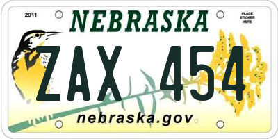 NE license plate ZAX454