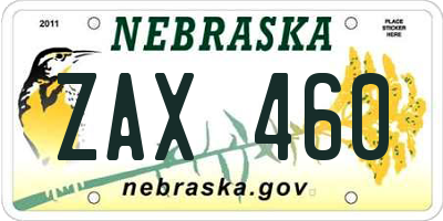 NE license plate ZAX460