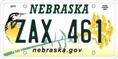 NE license plate ZAX461