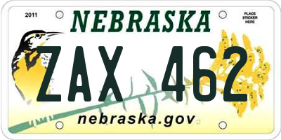 NE license plate ZAX462