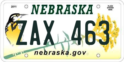 NE license plate ZAX463