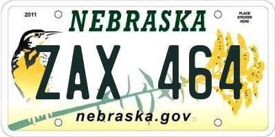 NE license plate ZAX464