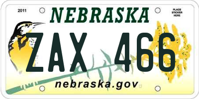 NE license plate ZAX466