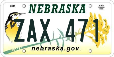 NE license plate ZAX471