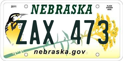 NE license plate ZAX473