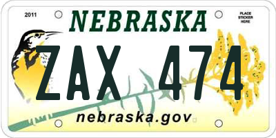 NE license plate ZAX474