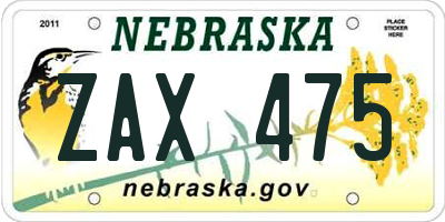 NE license plate ZAX475