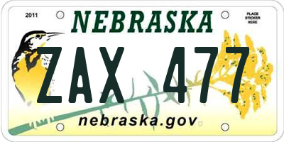 NE license plate ZAX477