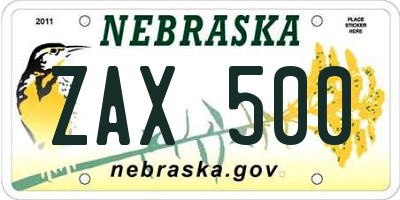 NE license plate ZAX500